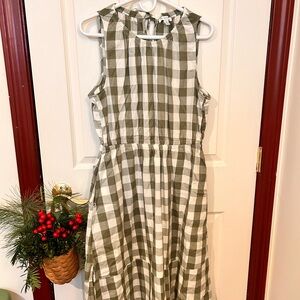 Free Assembly Olive Green & Cream Checkered Sleeveless Dress